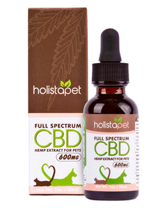 A bottle of 600mg Holistapet CBD Oil for Dogs & Cats.