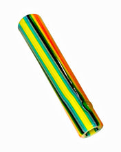 Load image into Gallery viewer, A Hippie Hookup Inside Out Pinstripe One Hitter with yellow, orange, and blue stripes.
