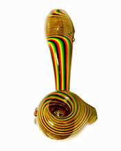 Load image into Gallery viewer, The front of a Hippie Hookup Trippy Rasta Sherlock Pipe.
