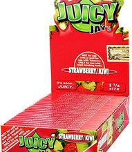 Load image into Gallery viewer, A box of Strawberry Kiwi Juicy Jay&#39;s Classic 1 1/4 Rolling Papers.
