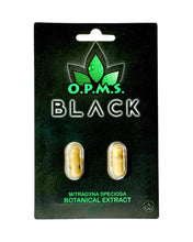 Load image into Gallery viewer, A 2 capsule (1.3g) pack of OPMS Black Kratom Extract Capsules.
