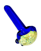 Load image into Gallery viewer, A blue Small Frit Head Spoon Pipe handblown by the award-winning Ottone Glassworks.
