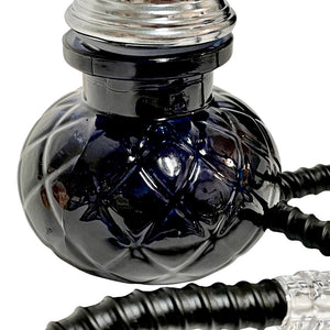 A close-up view of the black, pinapple-shaped base of a Pineapple 1-Hose Hookah.