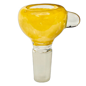 A yellow 14mm male Frit Push Slide handblown by TKO Glassworks in the USA.