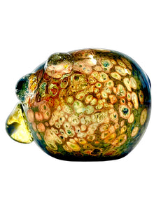 The head of a blue Long Tube Frit Head Spoon Pipe handblown by the award-winning Ottone Glassworks.
