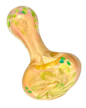 Load image into Gallery viewer, A Fumed Flower Head Spoon Pipe with green accents.
