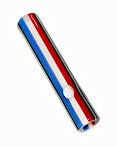 A Hippie Hookup Inside Out Pinstripe One Hitter with red, white, blue, and black stripes.