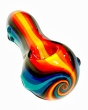 Load image into Gallery viewer, A fire and ice Small Striped Spoon Pipe.
