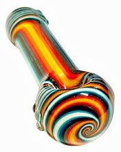 Load image into Gallery viewer, A fire and ice Hippie Hookup Trippy Swirls Spoon Pipe.
