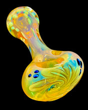 Load image into Gallery viewer, A Fumed Flower Head Spoon Pipe with blue and white accents showing its color-changing fumed design.
