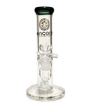 Load image into Gallery viewer, The front of a Clear Straight Tube Bong with a teal mouthpiece.
