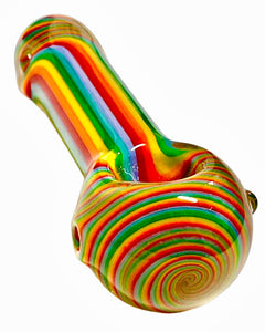 A rainbow Hippie Hookup Trippy Swirls Spoon Pipe.