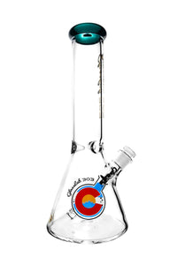 A teal Glasslab 303 Beaker with Color Accents.