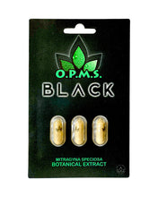 Load image into Gallery viewer, A 3 capsule (1.95g) pack of OPMS Black Kratom Extract Capsules.
