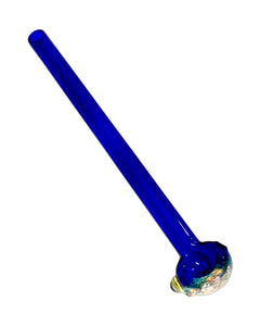 A blue Long Tube Frit Head Spoon Pipe handblown by the award-winning Ottone Glassworks.