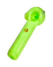 Load image into Gallery viewer, A Moocha Glass Mini Mint Spoon Pipe with a lavender dot accent.
