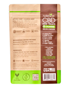The back of a bag of 150mg Holistapet CBD Calming Dog Treats.
