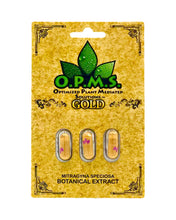 Load image into Gallery viewer, A 3 capsule (1.95g) pack of OPMS Gold Kratom Extract Capsules.
