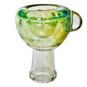 A translucent green 10mm female Frit Push Slide handblown by TKO Glassworks in the USA.