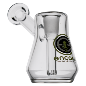 An Encore Mini Pyramid Bubbler Rig with green logo.