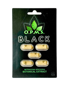 A 5 capsule (3.25g) pack of OPMS Black Kratom Extract Capsules.