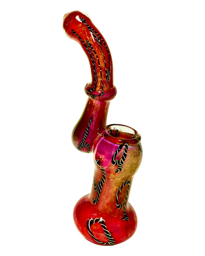 A red Funky Rings Glass Bubbler.