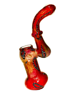 A red Funky Rings Glass Bubbler.