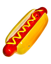 Load image into Gallery viewer, A Roast &amp; Toast Hot Dog Glizzy Ceramic Hand Pipe.
