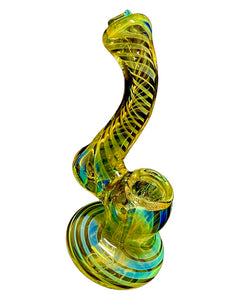 The color-changing fumed glass of a Mini Fumed Twist Glass Bubbler.