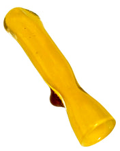 Load image into Gallery viewer, A yellow Frit Dot Glass Chillum Pipe.
