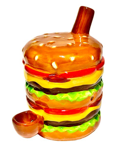 A Roast & Toast Cheeseburger Ceramic Hand Pipe.