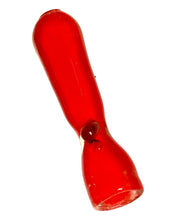 Load image into Gallery viewer, A red Frit Dot Glass Chillum Pipe.

