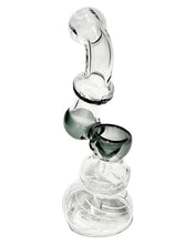 Load image into Gallery viewer, A black Clear Lined Glass Bubbler. 
