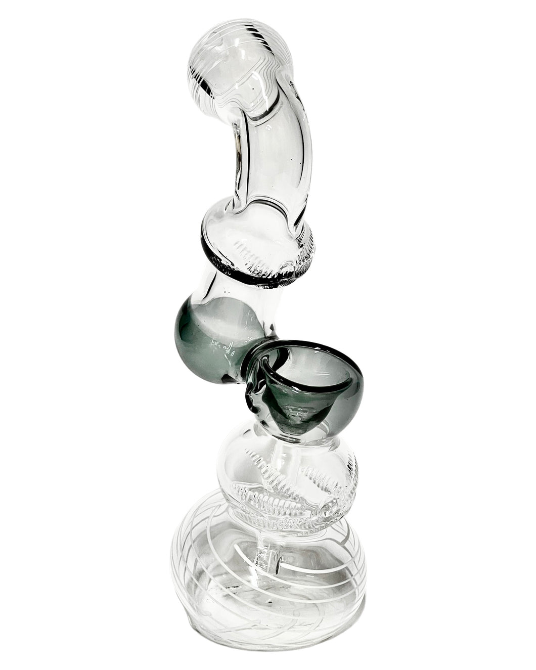 A black Clear Lined Glass Bubbler. 