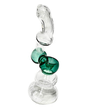Load image into Gallery viewer, A teal Clear Lined Glass Bubbler. 

