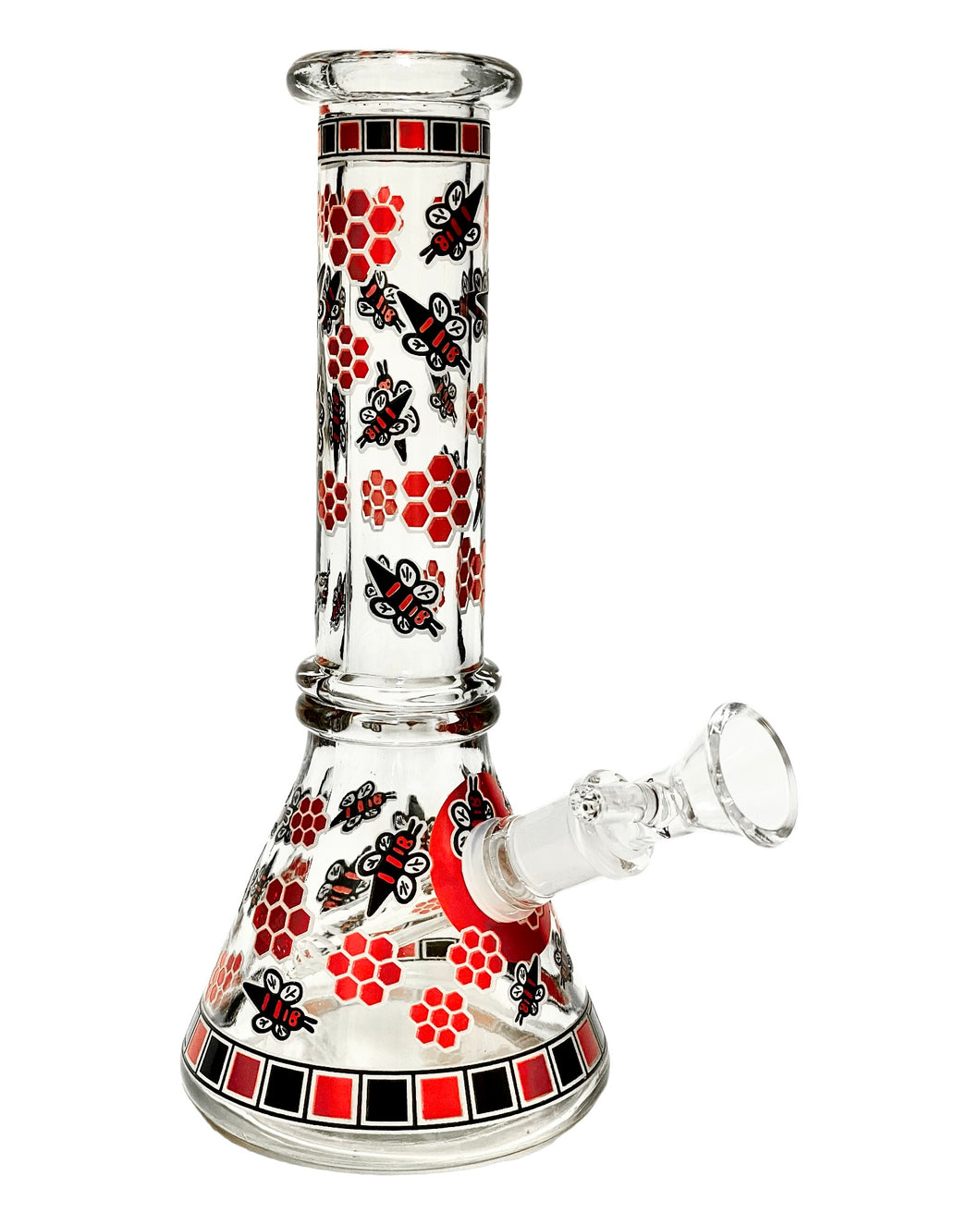 A Black and Red Beehive Beaker Bong.