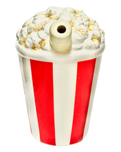 Load image into Gallery viewer, The mouthpiece of a Roast &amp; Toast Popcorn Bucket Ceramic Hand Pipe.
