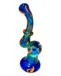 A blue Funky Rings Glass Bubbler.