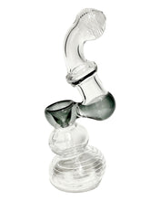 Load image into Gallery viewer, A black Clear Lined Glass Bubbler. 
