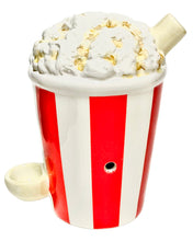 Load image into Gallery viewer, The carb side of a Roast &amp; Toast Popcorn Bucket Ceramic Hand Pipe.
