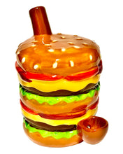 Load image into Gallery viewer, A Roast &amp; Toast Cheeseburger Ceramic Hand Pipe.

