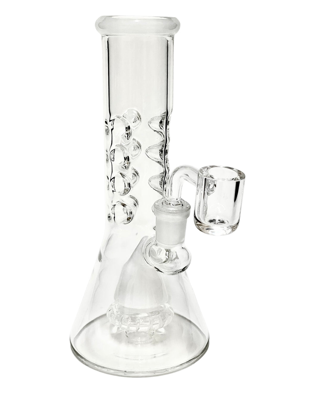 A white Shower Head Cone Beaker Dab Rig.