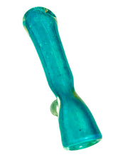 Load image into Gallery viewer, An aqua Frit Dot Glass Chillum Pipe.
