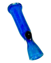 Load image into Gallery viewer, A blue Frit Dot Glass Chillum Pipe.
