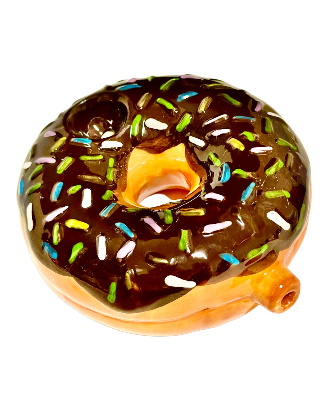 A Roast & Toast Chocolate Donut Ceramic Hand Pipe.