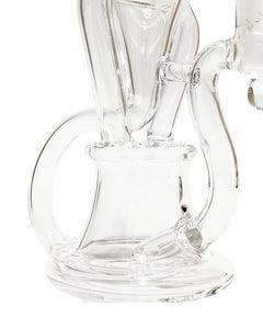 The popped hole perc and recycler base of a Monark Klein Klassic Recycler Dab Rig.
