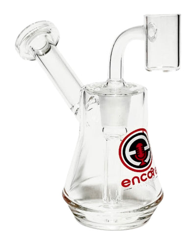 An Encore Mini Pyramid Bubbler Rig with red logo.