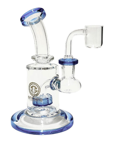 A blue-colored Encore Color Showerhead Dab Rig.