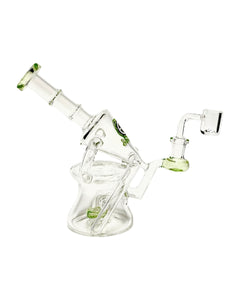 The side of a green-colored Encore Ray Gun Recycler Dab Rig.