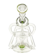 Load image into Gallery viewer, The back of a green-colored Encore Ray Gun Recycler Dab Rig.
